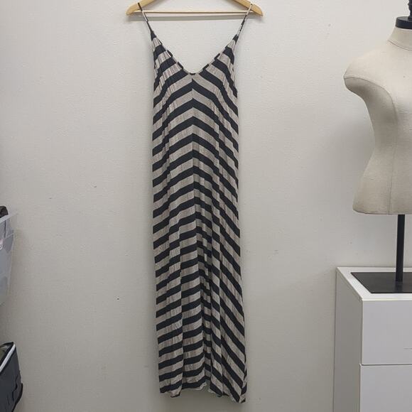 Agua rayon black and gray striped maxi dress size Large - Picture 2 of 6